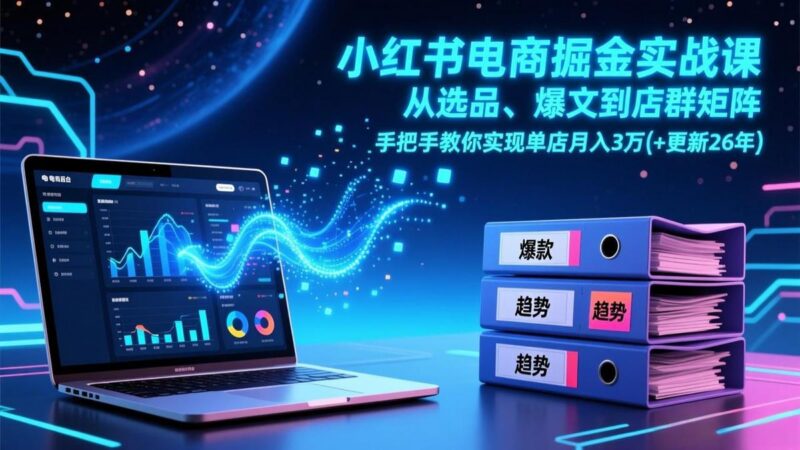 小红书电商掘金实战课,从选品、爆文到店群矩阵,手把手教你实现单店月入3万+(更新26年-三零资源
