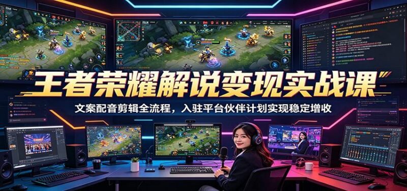 王者荣耀解说变现实战课:文案配音剪辑全流程,入驻平台伙伴计划实现稳定增收-三零资源
