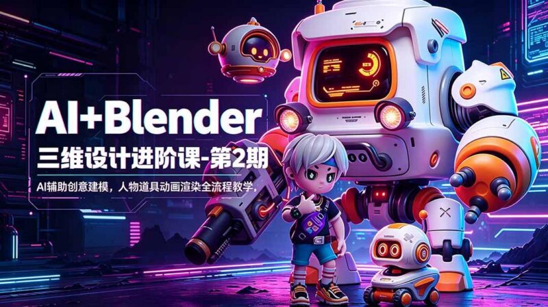 AI+Blender三维设计进阶课-第2期:AI辅助创意建模,人物道具动画渲染全流程教学-三零资源