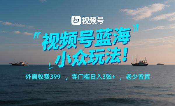 视频号蓝海小众玩法!外面收费399,零门槛日入3张+,老少皆宜-三零资源