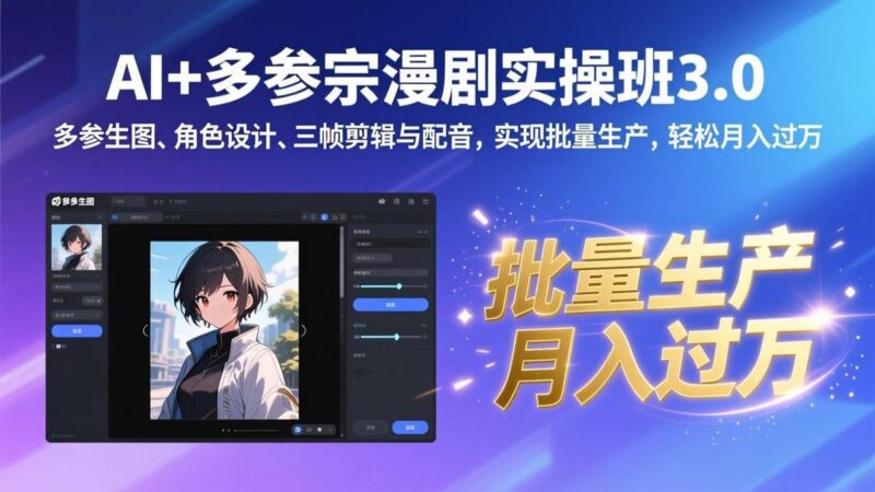 AI+多参宗漫剧实操班3.0：多参生图、角色设计、三帧剪辑与配音，实现批量生产，轻松月入过万-三零资源