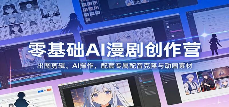 零基础AI漫剧创作营：出图剪辑、AI操作，配套专属配音克隆与动画素材-三零资源