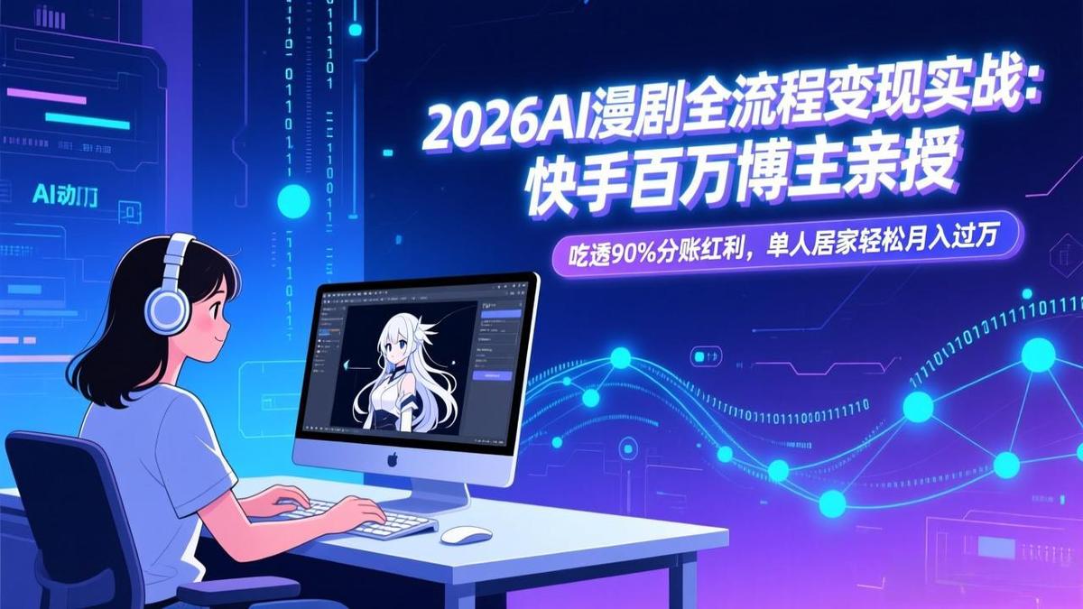 2026AI漫剧全流程变现实战:快手百万博主亲授,吃透90%分账红利,单人居家轻松月入过万