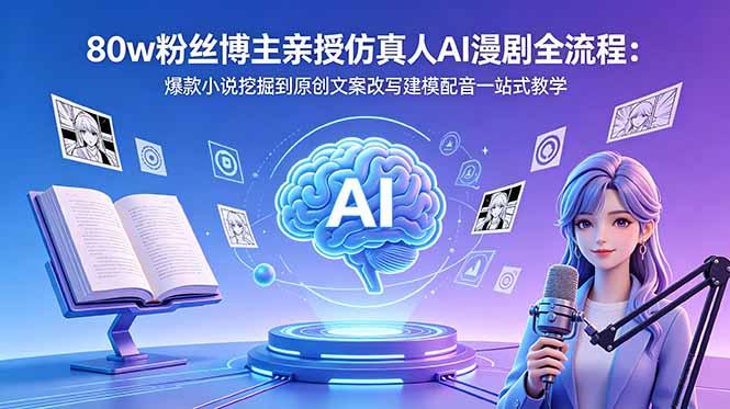 80w粉丝博主亲授仿真人AI漫剧全流程:爆款小说挖掘到原创文案改写建模配音一站式教学-三零资源