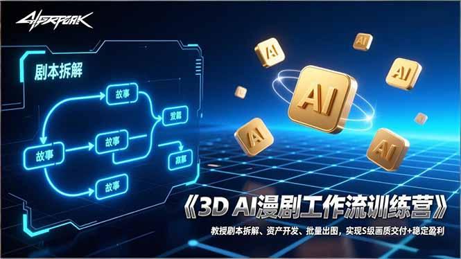 3D AI漫剧工作流训练营:教授剧本拆解、资产开发、批量出图,实现S级画质交付+稳定盈利-三零资源