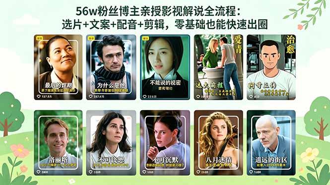 56万粉丝博主亲授影视解说全流程:选片+文案+配音+剪辑,零基础也能快速出圈-三零资源