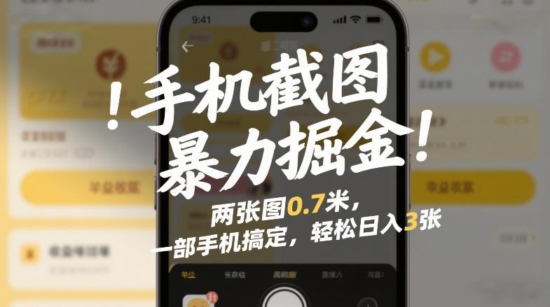 手机截图暴力掘金!两张图0.7米,一部手机搞定,轻松日入3张【揭秘】-三零资源