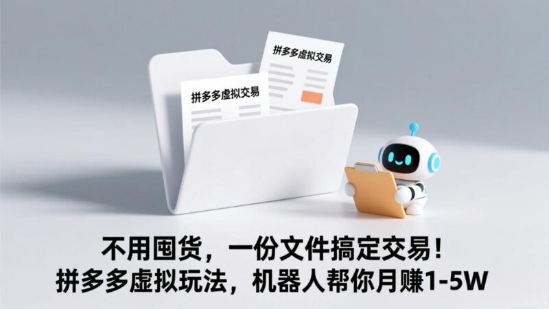 不用囤货,一份文件搞定交易!拼多多虚拟玩法,机器人帮你月赚 1-5W
