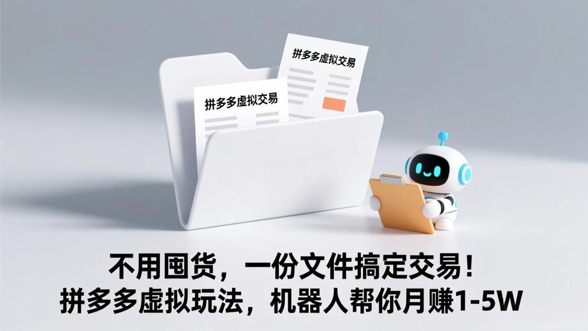 不用囤货,一份文件搞定交易!拼多多虚拟玩法,机器人帮你月赚 1-5W