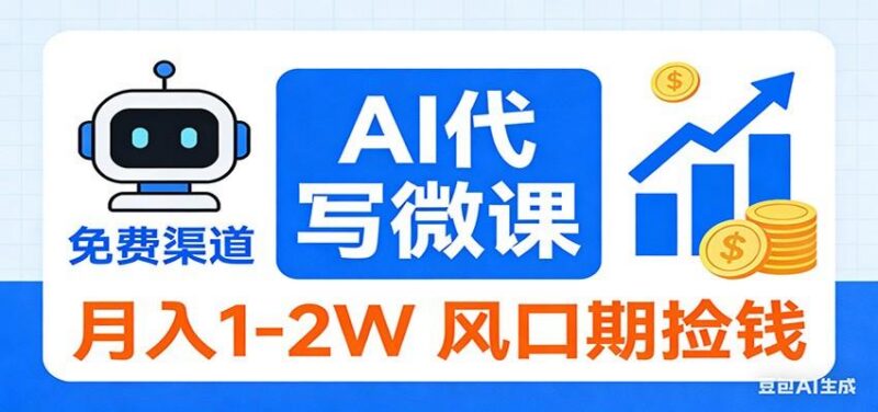 2026告别打工！AI 代写微课，提供免费渠道，月入 1-2W 风口期捡钱-三零资源