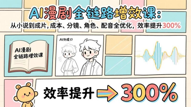 AI漫剧全链路增效课:从小说到成片,成本、分镜、角色、配音全优化,效率提升300%-三零资源
