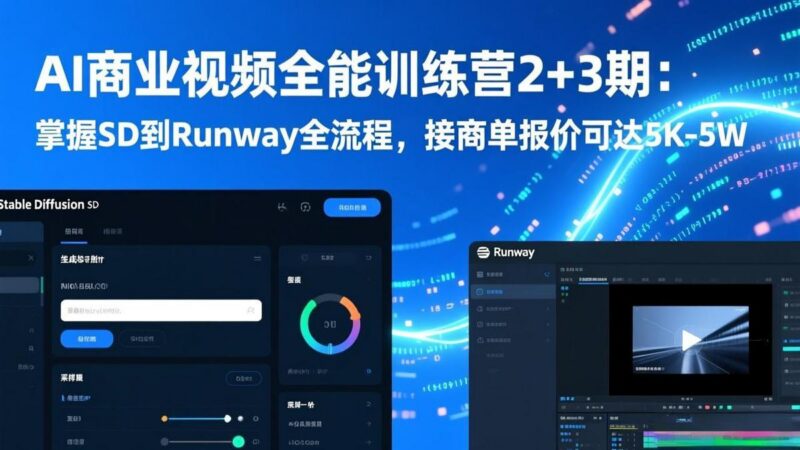 AI商业视频全能训练营2+3期:掌握SD到Runway全流程,接商单报价可达5K-5W-三零资源
