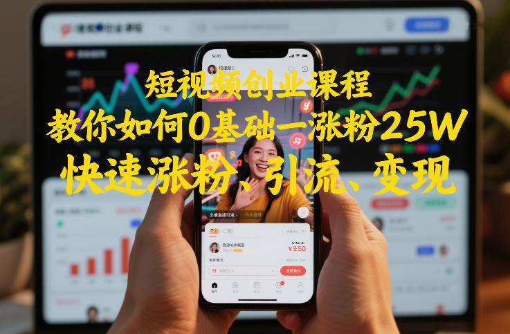 短视频创业课程，教你如何0基础一天涨粉25W，快速涨粉、引流、变现-三零资源