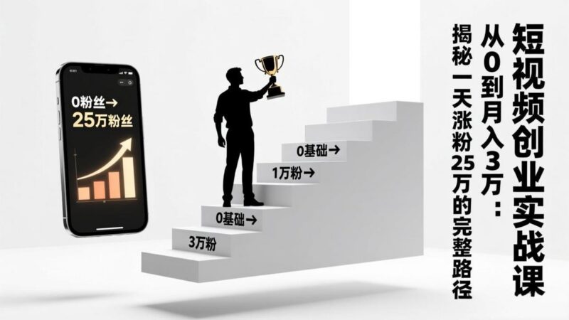 短视频创业实战课：从0到月入3万：揭秘一天涨粉25万的完整路径