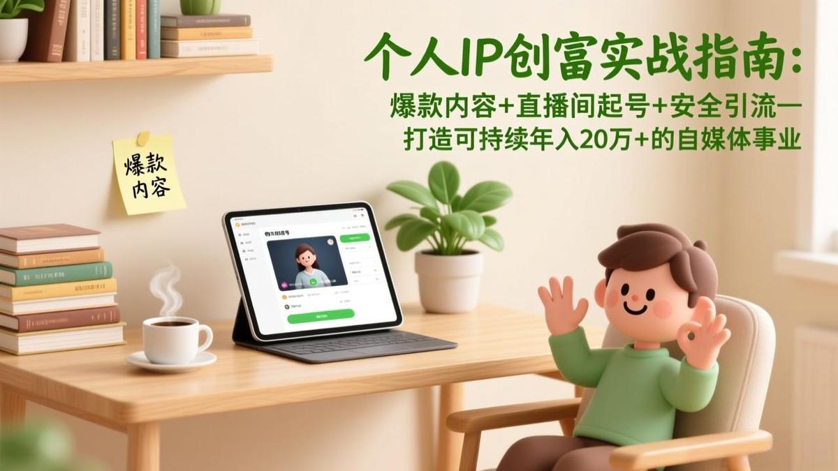 个人IP创富实战指南：爆款内容+直播间起号+安全引流，打造可持续年入20万+的自媒体事业