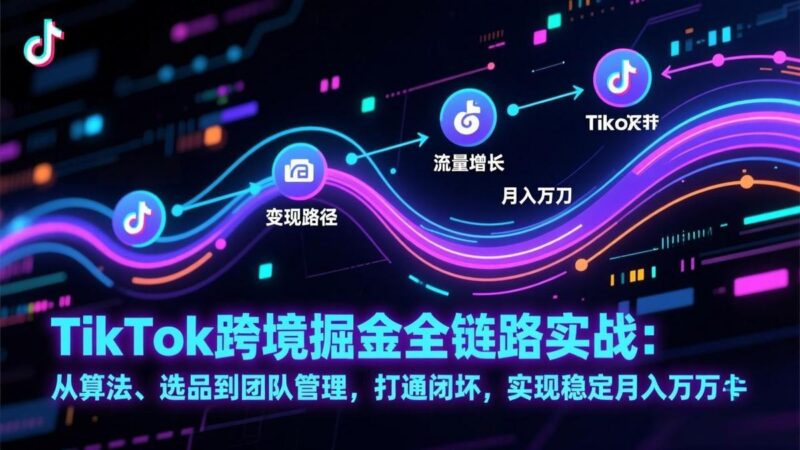 TikTok跨境掘金全链路实战:从算法、选品到团队管理,打通闭环,实现稳定月入万刀-三零资源