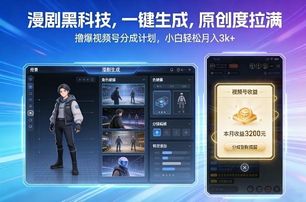 漫剧黑科技,一键生成,原创度拉满,撸爆视频号分成计划,小白轻松月入3k+-三零资源