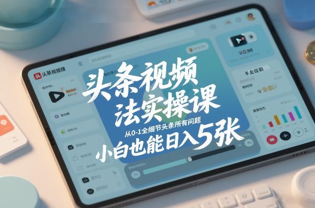 头条视频玩法实操课，从0-1全细节头条所有问题，小白也能日入5张-三零资源