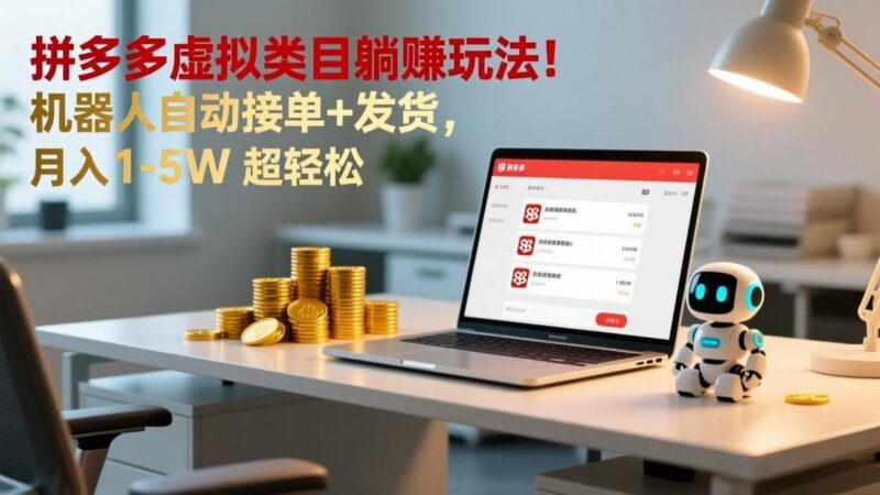多多虚拟类目躺赚玩法!机器人自动接单+发货,月入 1-5W 超轻松-三零资源