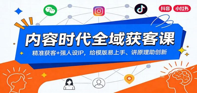 内容时代全域获客课:精准获客+强人设IP,给模版易上手、讲原理助创新-三零资源