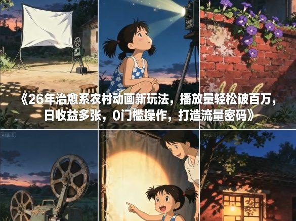 26年治愈系农村动画新玩法,播放量轻松破百万,日收益多张,0门槛操作,打造流量密码-三零资源