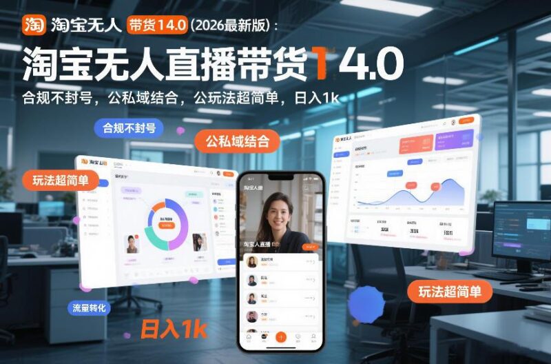 淘宝无人直播带货14.0(2026最新版):合规不封号,公私域结合,玩法超简单,日入1k+【揭秘】-三零资源