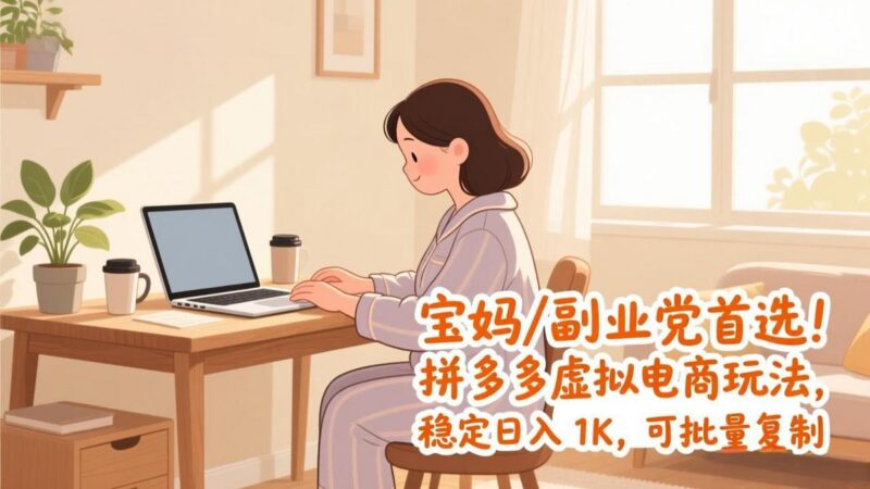 宝妈 / 副业党首选!拼多多虚拟电商玩法,稳定日入 1K,可批量复制-三零资源