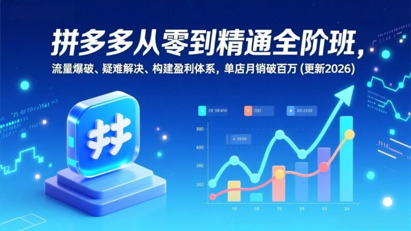 拼多多从零到精通全阶班,流量爆破、疑难解决,构建盈利体系,单店月销破百万(更新2026-三零资源