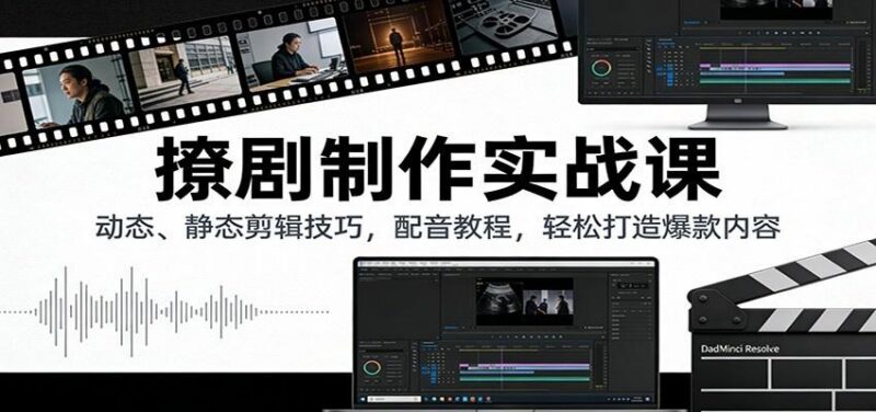 撩剧制作实战课：动态、静态剪辑技巧，配音教程，轻松打造爆款内容-三零资源