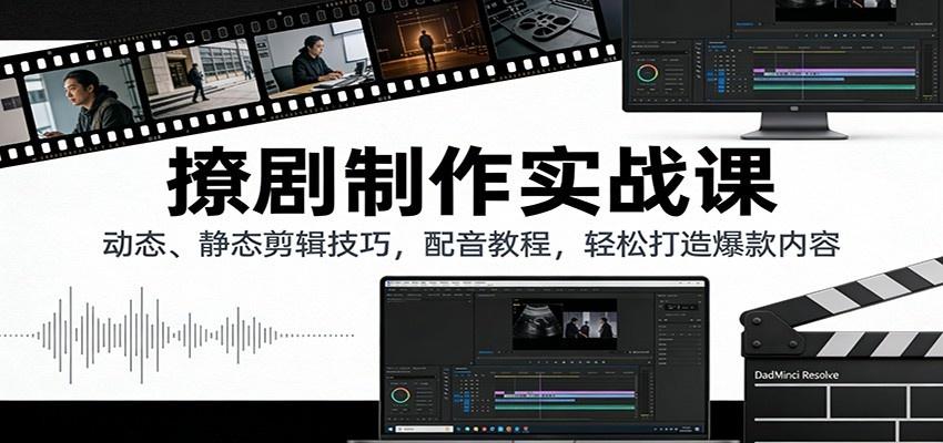 撩剧制作实战课:动态、静态剪辑技巧,配音教程,轻松打造爆款内容