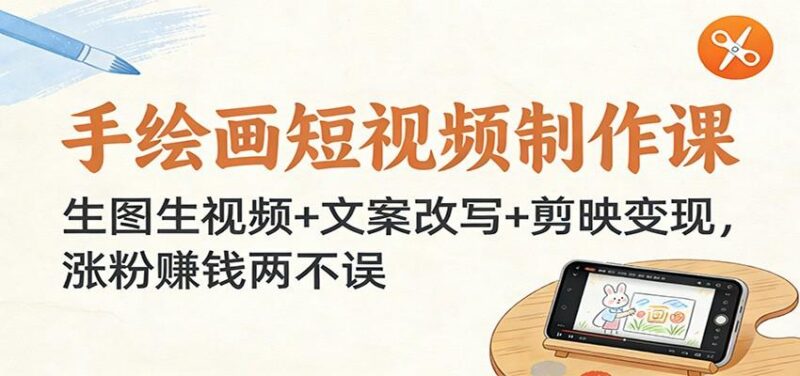 手绘画短视频制作课:生图生视频+文案改写+剪映变现,涨粉赚钱两不误-三零资源