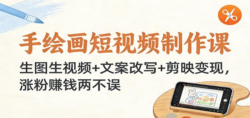 手绘画短视频制作课:生图生视频+文案改写+剪映变现,涨粉赚钱两不误