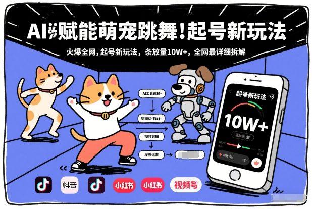AI赋能萌宠跳舞，火爆全网，起号新玩法，条条播放量10W+，全网最详细拆解-三零资源