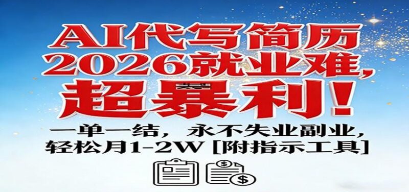 AI代写简历,2026就业难,超暴利!一单一结,永不失业副业,轻松月1-2W【附指令工具】-三零资源