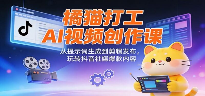 橘猫打工AI视频创作课:从提示词生成到剪辑发布,玩转抖音社媒爆款内容-三零资源