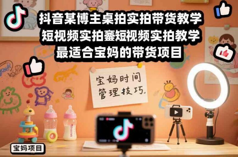 抖音某博主桌拍实拍带货教学,短视频实拍教学,最适合宝妈的带货项目-三零资源