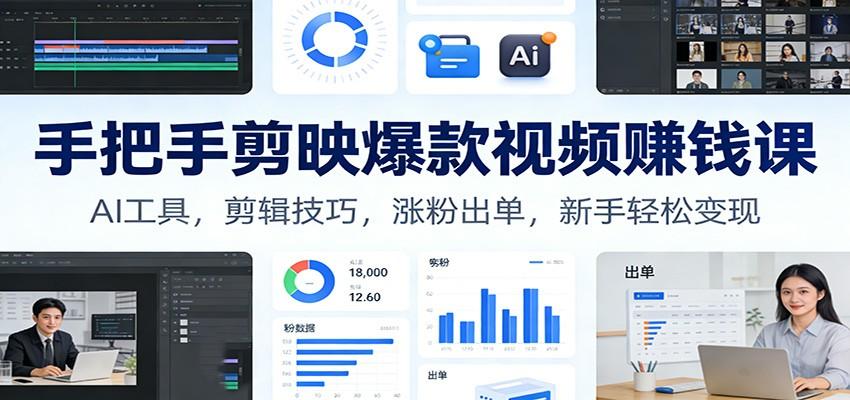 手把手剪映爆款视频赚钱课:AI工具,剪辑技巧,涨粉出单,新手轻松变现