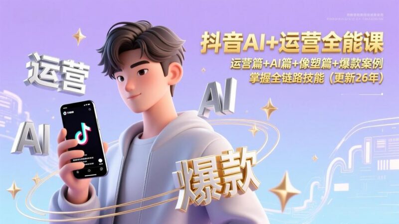 抖音AI+运营全能课,运营篇+AI篇+像塑篇+爆款案例,掌握全链路技能(更新26年-三零资源