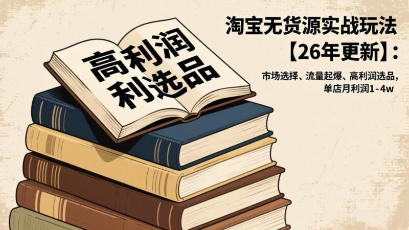 淘宝无货源实战玩法【26年更新】:市场选择、流量起爆、高利润选品,单店月利润1-4w-三零资源