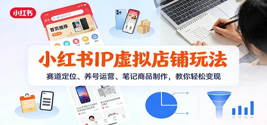 小红书IP虚拟店铺玩法,赛道定位、养号运营、笔记商品制作,教你轻松变现