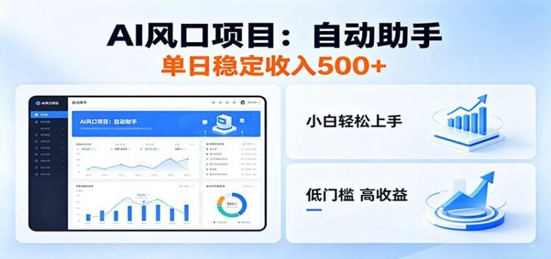全新AI自动助手项目，低门槛入局，每日稳定收益500以上-三零资源