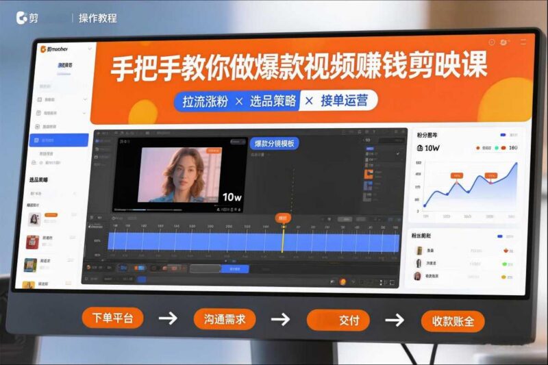 手把手教你做爆款视频赚钱剪映课,手把手教学拉流涨粉、选品策略和接单运营(更新2026)-三零资源