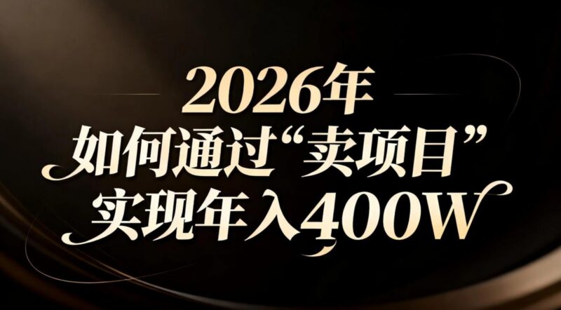 2026年如何通过“卖项目”实现年入百万-三零资源