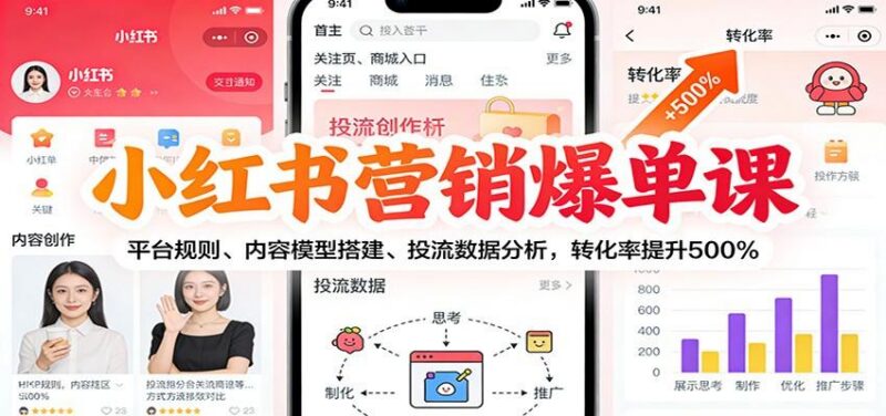 小红书营销爆单课：平台规则、内容模型搭建、投流数据分析，转化率提升500% 三零资源-三零资源