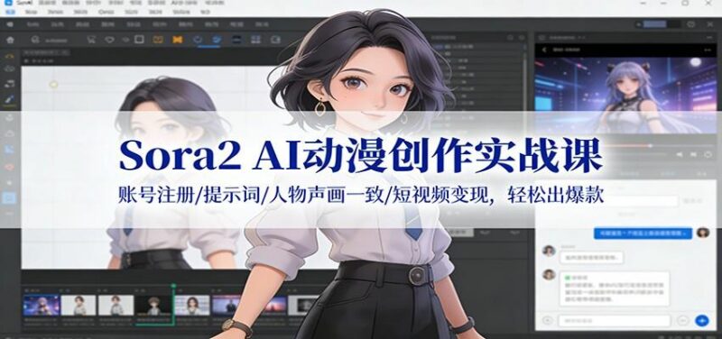 Sora2 AI动漫创作实战课:账号注册/提示词/人物声画一致/短视频变现,轻松出爆款-三零资源