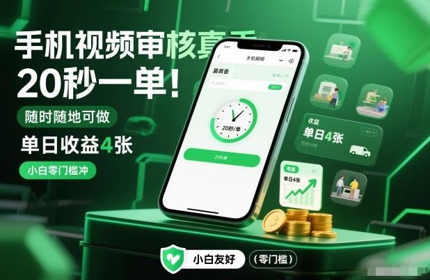 手机视频审核真香!20秒一单,随时随地可做,单日收益4张,小白零门槛冲【揭秘】-三零资源