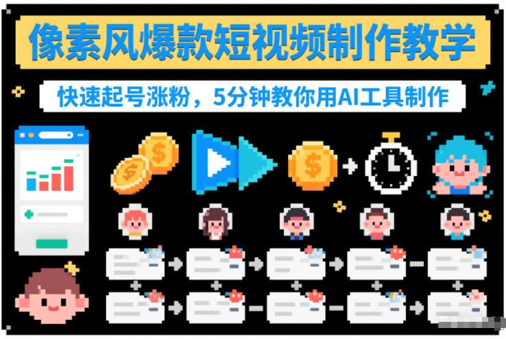 像素风爆款短视频制作教学,快速起号涨粉,5分钟教你用AI工具制作-三零资源