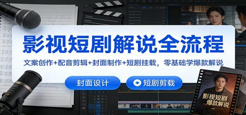 影视短剧解说全流程:文案创作+配音剪辑+封面制作+短剧挂载,零基础学爆款解说-三零资源