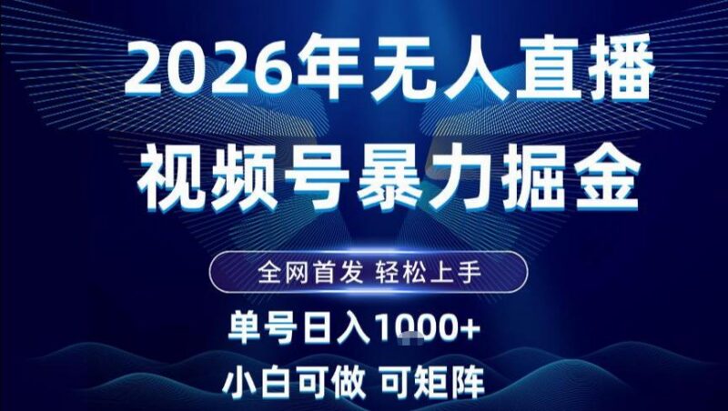 2026最新视频号无人直播掘金，全网首发，小白可以玩，长期稳定日入1k+【揭秘】-三零资源