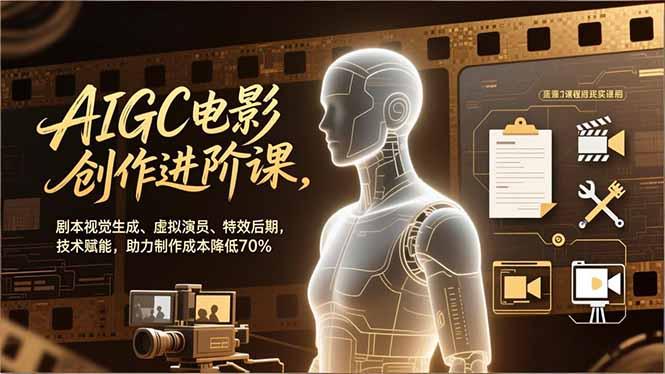 AIGC电影创作进阶课,剧本视觉生成、虚拟演员、特效后期,技术赋能,助力制作成本降低70%-三零资源